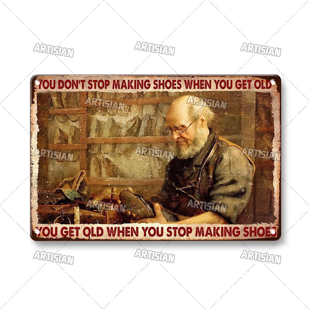 Artisian Job Work Metal Plaque Shoemaker Tin Sign Barista Hairstylist Luthier Painter Chef Decorative PlateWall Decor Garage Bar