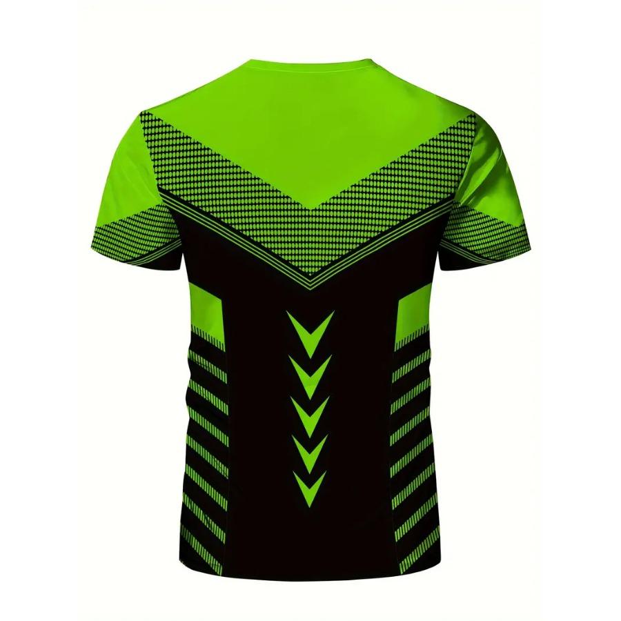 Stretchy Fit Geometric Print Crew Neck T-Shirt - Quick-Dry, Moisture-Wicking, Summer Fitness, Training, and Gym Wear - Ideal for Men's Sports