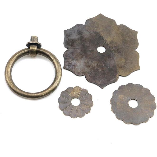 Drop Ring Knobs Antique Bronze Tone Ring Pulls Flower Shape Dresser Drawer Cabinet Pulls - 2pcs