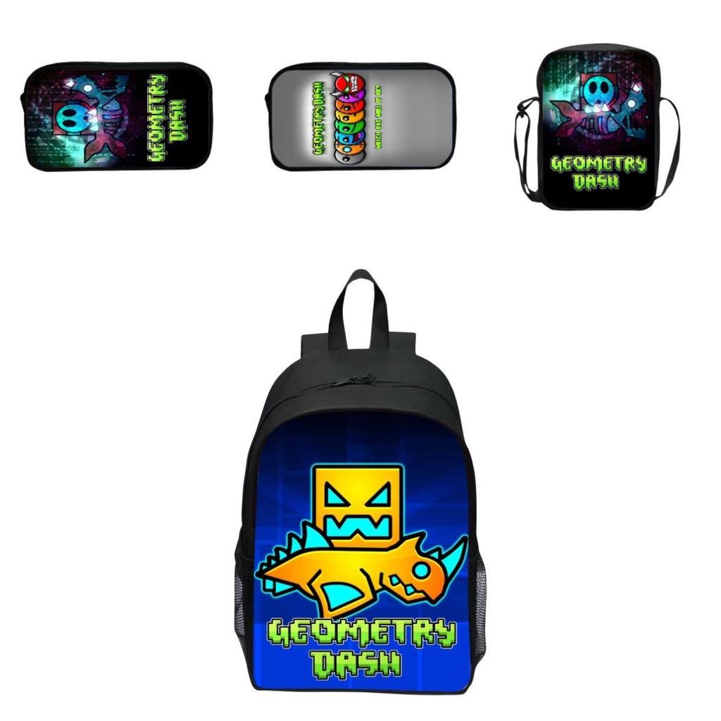 16-inch Children's Backpack Set Geometric Dash Durable Shockproof And Lightweight