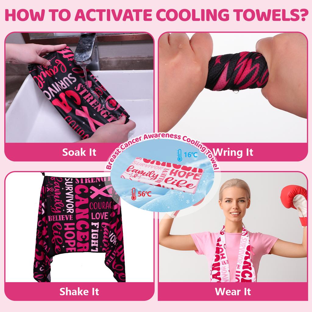 24 Pcs Breast Cancer Awareness Cooling Towel 40'' X 12'' Pink Ribbon Breathable Chilly Towel Soft Fast Drying Ice Towel Breast C