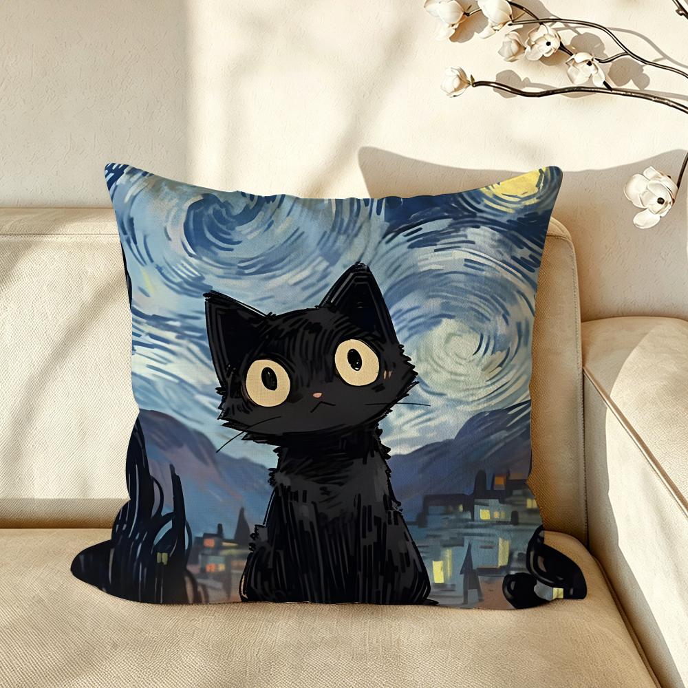 Art Van Gogh Irises BBlack Cat Cushion Cover Pillow Case Antidustmite Pillowcase Silky Short Plush Sofa Cushion Cover hot
