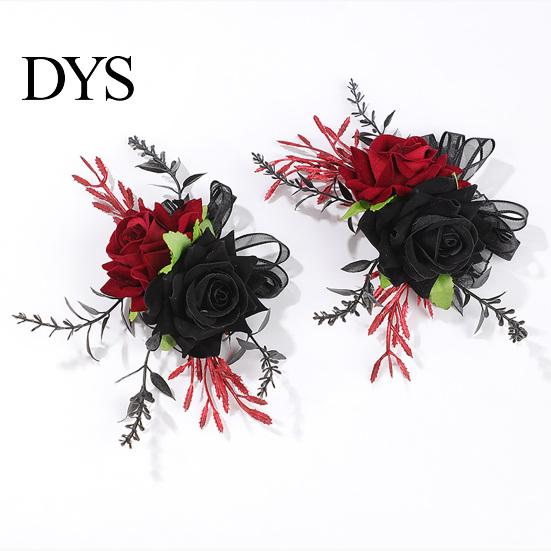 Elegant Floral Jewelry for Photoshoots Wrist Corsage, Black Burgundy Rose Corsage Wedding, Bridesmaid Mother, Niche Dark Style Costume Accessories
