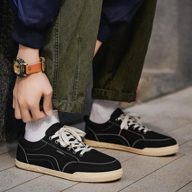 Fashion 2025 Autumn New Style Men's Fashion Trend Casual Canvas Thin Soled Shoes Low Top Comfortable Versatile Non Slip Lace Up Sneakers