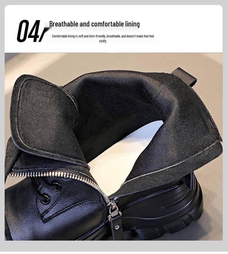 2025 Autumn Women's Genuine Leather Hidden Heel Martin Ankle Boots - Versatile Style with Thick Sole for Petite Sizes.