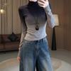 Gradient Color High-Neck Slimming Base Layer Top for Women - Korean Fashion Autumn/Winter Chic Design