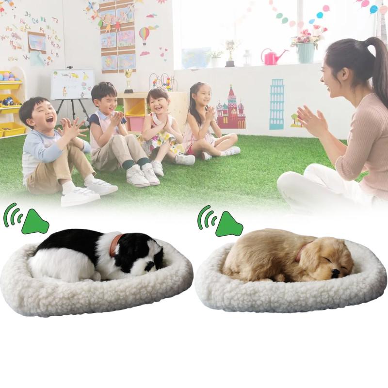 Perro de peluche realista con respiración, decoración para el hogar con piel sintética para fotografía y regalo.