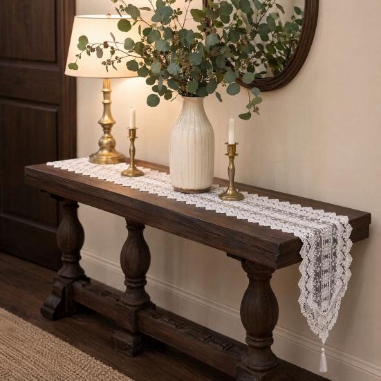 White Lace Table Runner, Vintage Floral Lace Table Runner, Rustic Boho Table Runner for Dining Table Wedding Bridal Shower Baby Shower Party