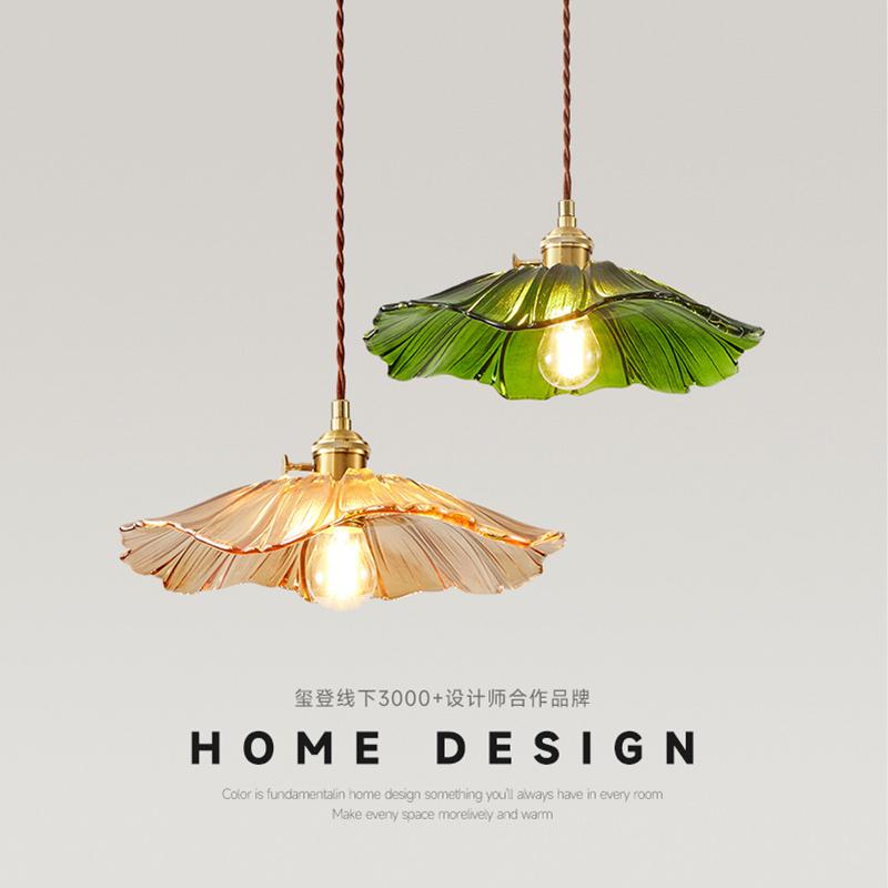New Simple Retro Brass Glass Pendant Lights Warm Light Indoor Bedroom Bedside Dining Room Living Room Decoration Chandelier HOT