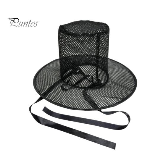 Breathable Costume Hat Vintage Korean Gat Hat, Black Mesh Wide Brim Joseon Dynasty Crisp Fabric Scholar with Neck Strap, Halloween Cosplay Accessory