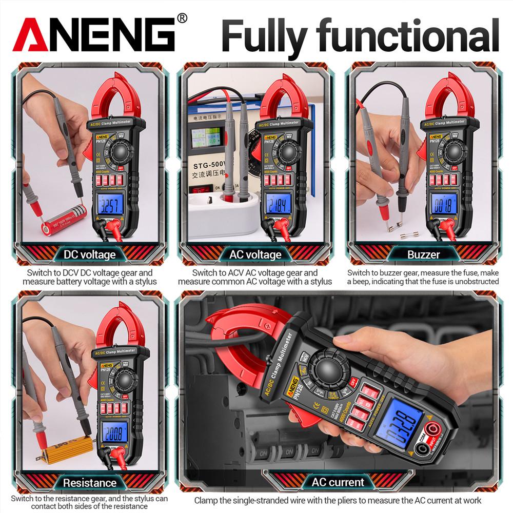 2026 New ANENG PN128 Clamp Meter Multimeter AC/DC Voltage 600A Current Clamp NCV True Rms Diode NCV Induction Electrician Tester Tools Digital Display