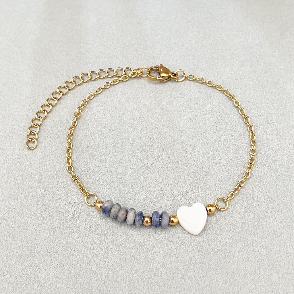 Elegant 18k Gold-Plated Stainless Steel Bracelet with Natural Stone Inlay - Trendy and Fade-Resistant for Women