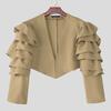 INCERUN Men V Neck Ruffled Long Sleeve Irregular Party Blazer Short Coats