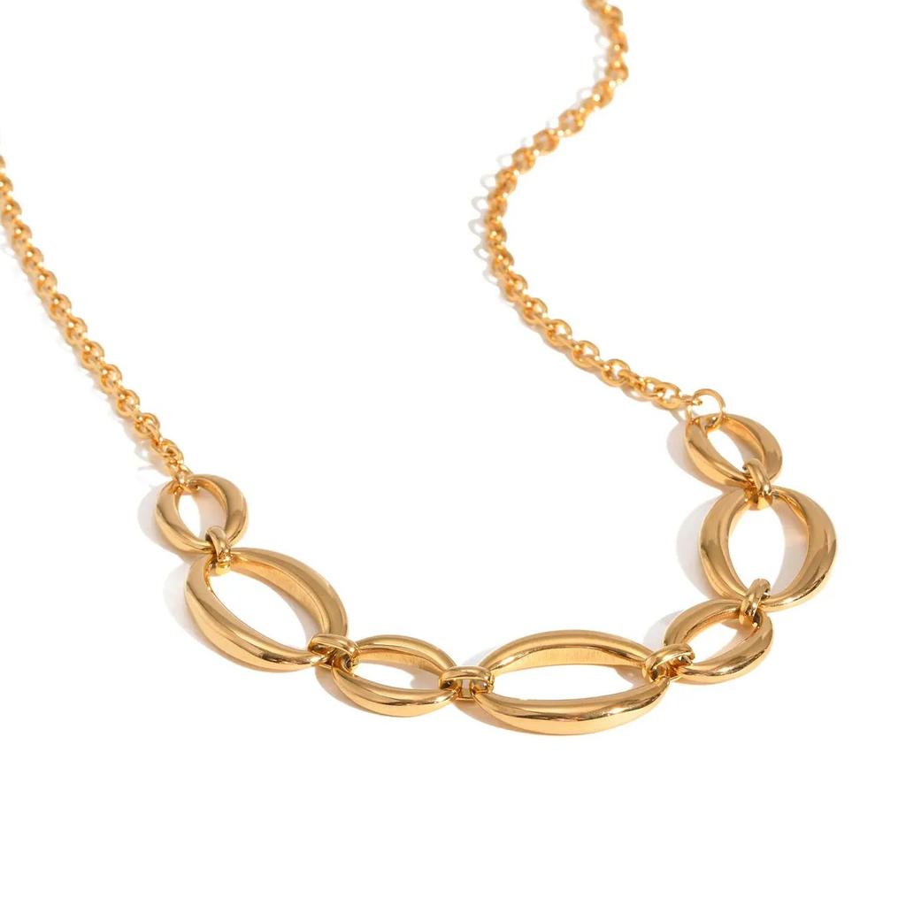 Chic Oval Handmade Chain Necklace for Women,Gold Color Stainless Steel Necklaces,Trendy Jewelry Mother's Day Gift