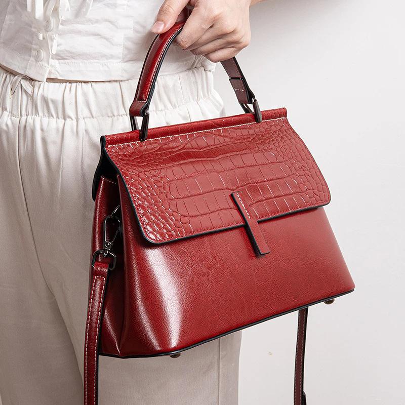 Nuova Borsa a Mano in Pelle con Fantasia Coccodrillo, Borsa a Spalla a Forma di Conchiglia, Borsa Versatile da Donna, Borsa a Tracolla Retro in Pelle di Mucca