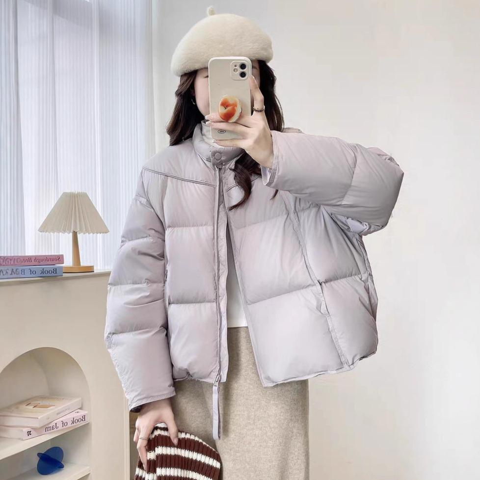 Winter new loose versatile puff stand-up collar short down jacket women's white duck down warm jacket