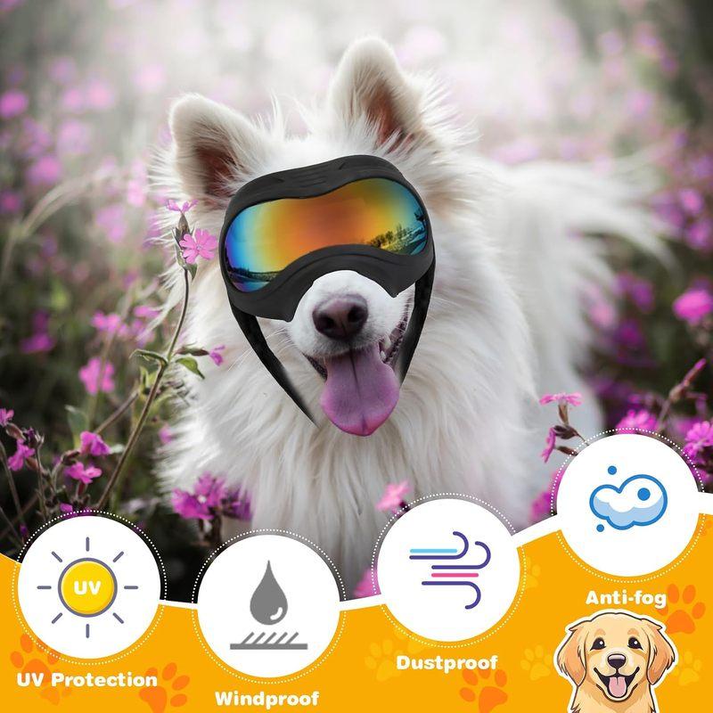 Dog Goggles UV Protection Windproof Dustproof Anti-Fog Dog Sunglasses Large Medium Dogs Lightweight TPE Frame Adjustable Strap
