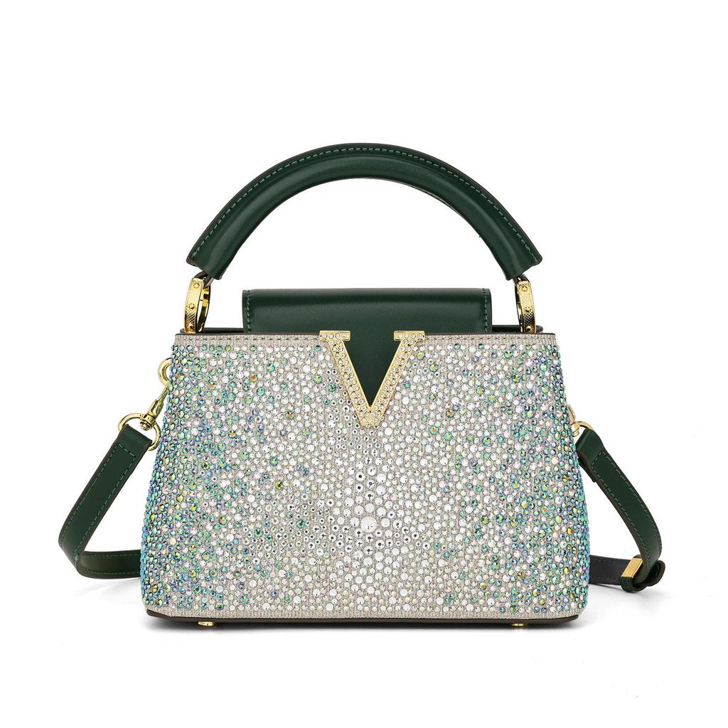 Rose Red Rhinestone Women's Evening Shoulder Bag - 2023 European & American Fashion