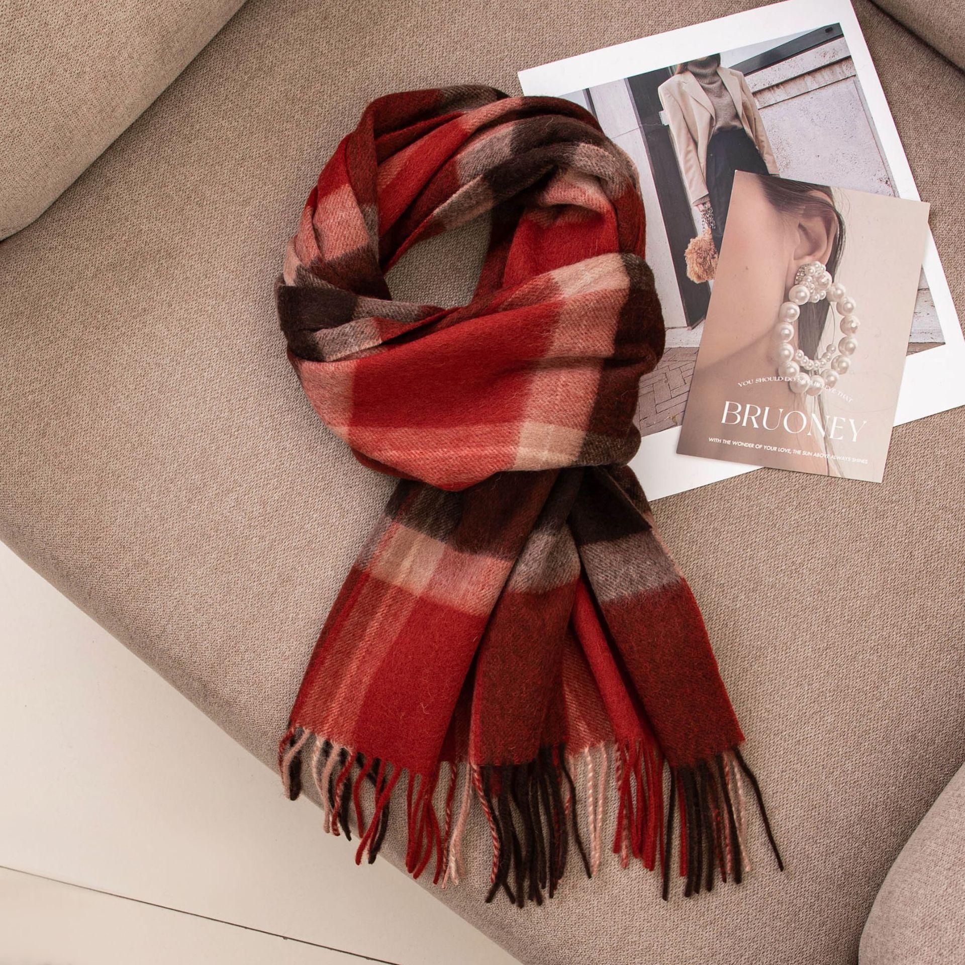 100% Шерстяной Шарф Осень И Зима Теплый Универсальный Клетчатый Шарф Женский Высококачественный Зимний Шерстяной Красный Шарф 180*30cm