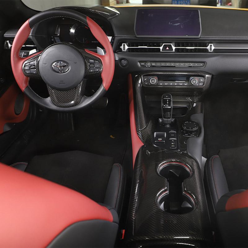 Real Carbon Fiber For Toyota Supra MK5 A90 2019-2025 Center Console Steering Wheel Interior Gear Decoration Mirror Trim Sticker