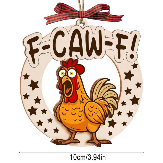 Yousheng Funny F-Caw-F Chicken Christmas Ornament Wooden Rooster Christma Tree Decoration White Elephant Gag Gifts for Chickens Lovers Adults Women