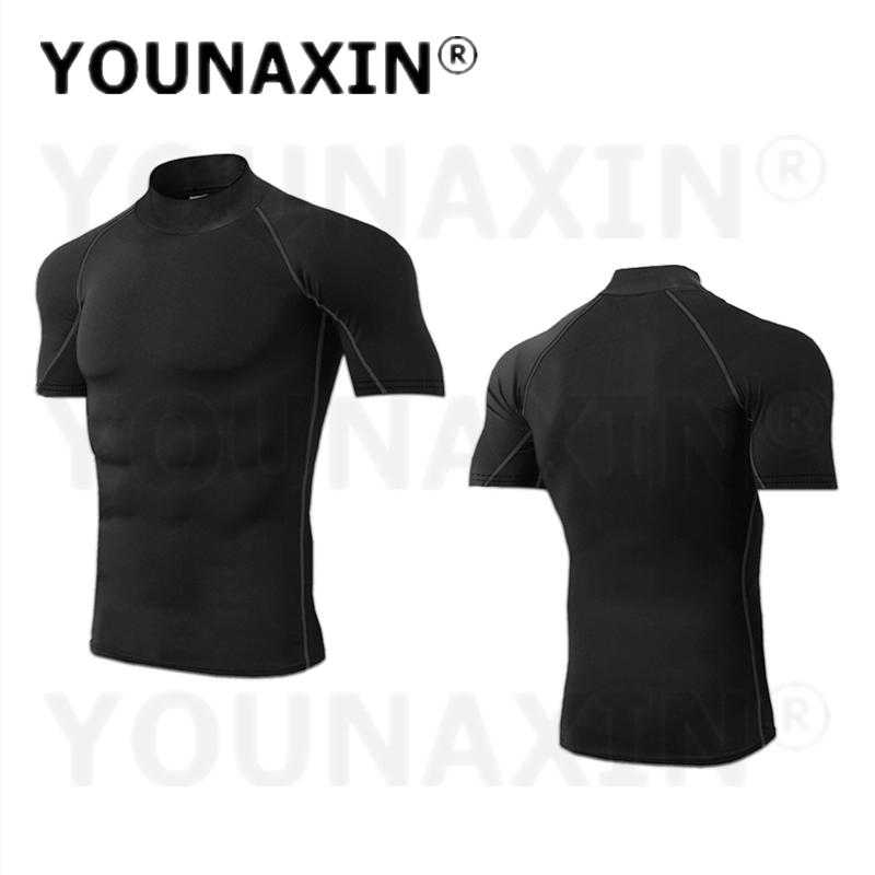 Europe Size Running Men's High-necked Sports Clothes Short Sleeves T-shirts Fitness Yoga Training Quick-drying Cycling Tights Top XS S M L XL 2XL