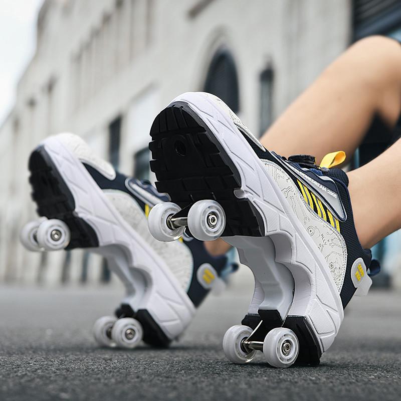 Deformation Roller Skating Roller Skates Adult Boys and Girls Students Shrink Invisible Four-wheel Double Row Runaway Shoes New