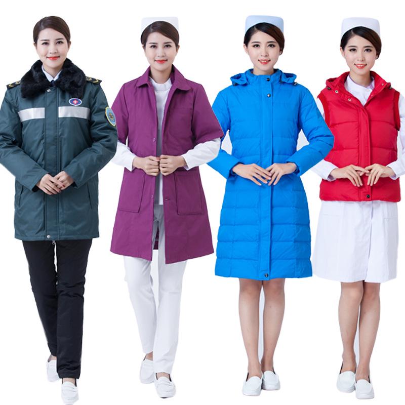 Women's Long Cotton-Padded Emergency Vest for Medical Staff