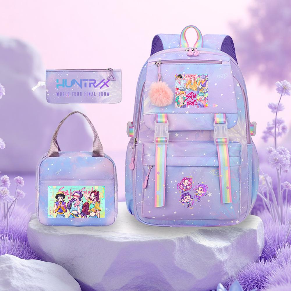 K-Pop Witch Hunters Cartoon Printed Student Pencil Bag Lunch Bag Three-Piece Backpack