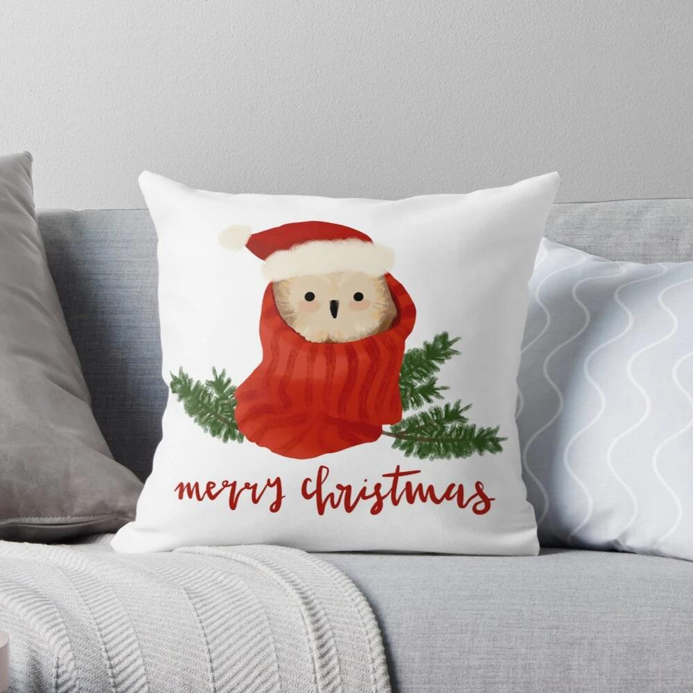 Merry Christmas Decoration Home Pillowcase Cushion Cover Autumn 45X45Cm Red Hat Modern Living Room Sofa Bed Pillowcase