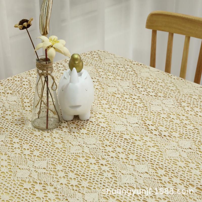Elegant Retro Pastoral Style Lace Simple Crochet Tablecloth Cotton and Linen Coffee Table Cloth Background Cloth Placemat