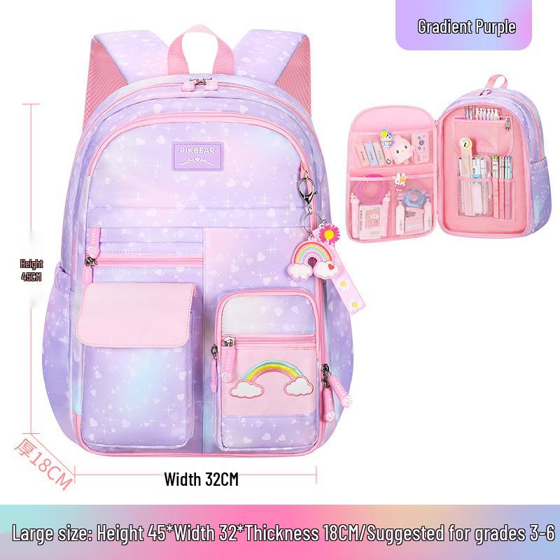 Primary School Rainbow Backpack for Girls - Cute, Large Capacity, Side-Opening