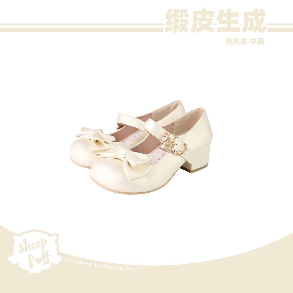 Hug the bear, satin puLolita versatile cute single shoes