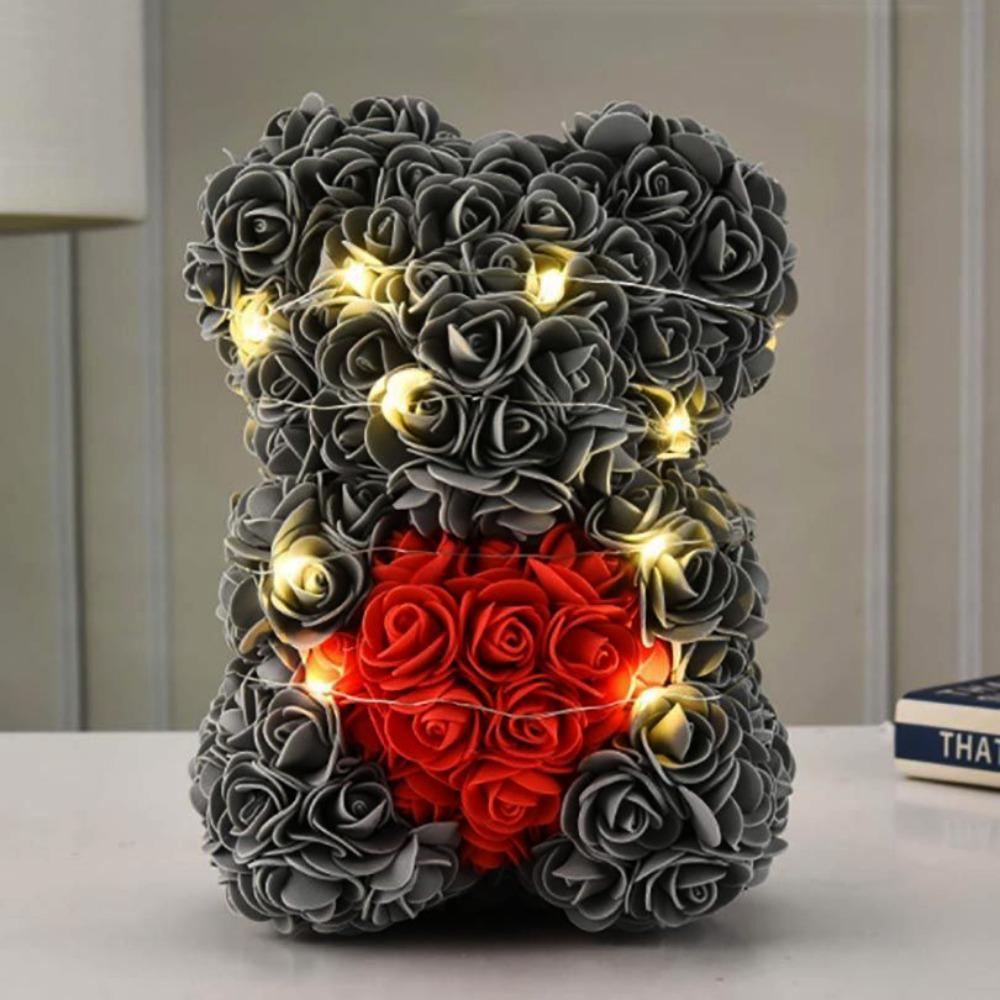 25cm Artificial Teddy Rose Multicolors Romantic Valentines Day Gift Flower Bear with LED Strip Girlfriend Women Anniversary Bear