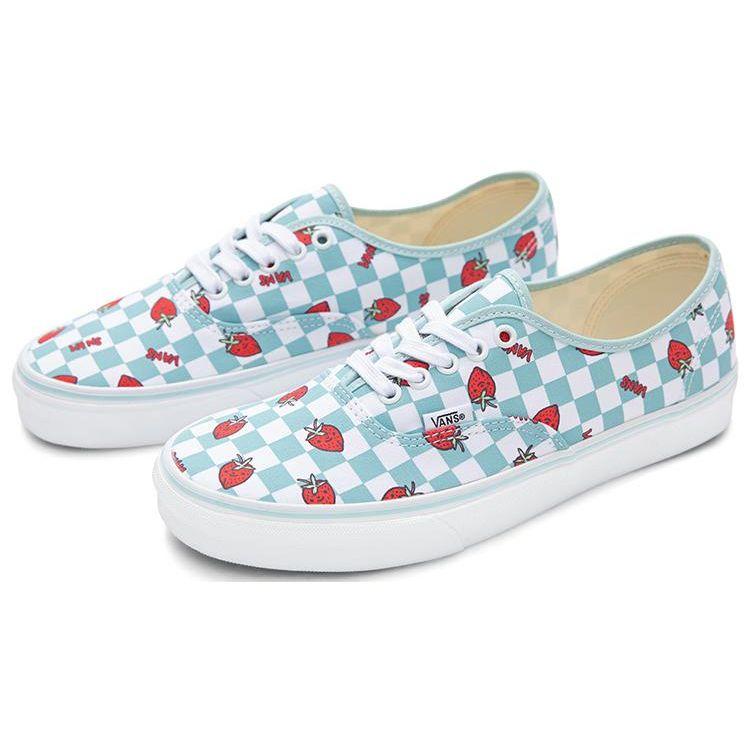 Vans Authentic Wallpaper Checkerboard Strawberry Print Durable Breathable Low Top Canvas Shoes Unisex Sneakers Green White VN0A5KS9LTB