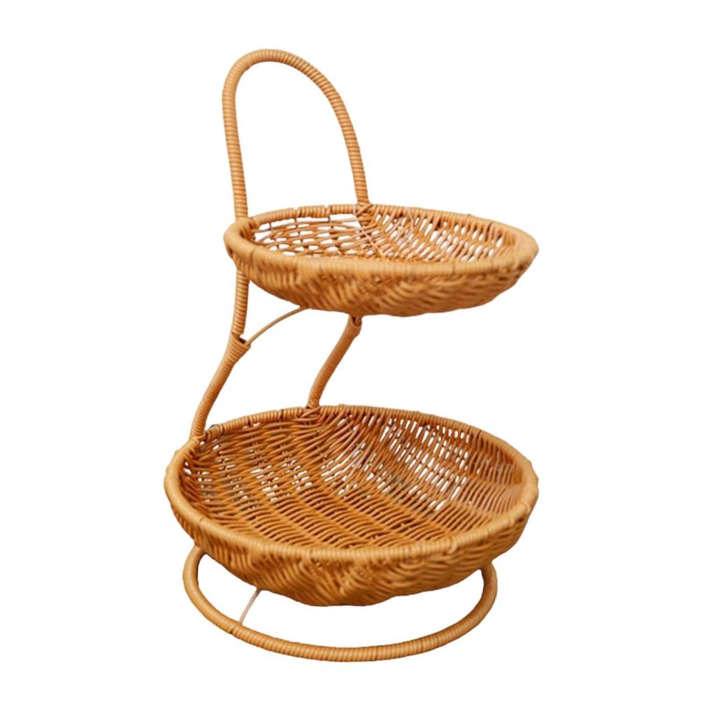 Rattan Style Fruit Basket Multi Tiered Storage Organizer for Kitchen Countertop Snacks and Home Decoration