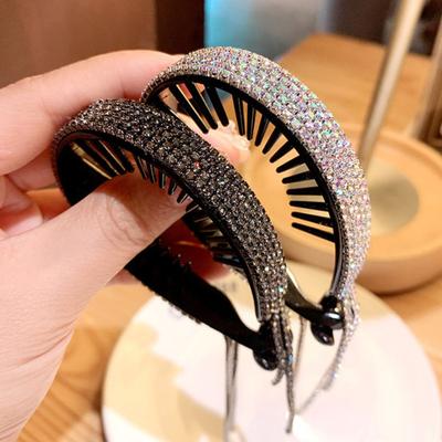 Hair Maker Elegantes Accesorios para el Cabello de Borla con Pedrería Fijador de Cola de Caballo y Moño para Damas