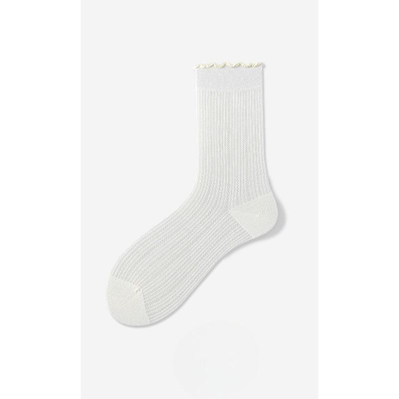 Summer Lightweight Socks - Perforated Mesh Cotton Socks with Breathable Lace and Layered Stockings - Solid-colored Hundred-layer Mid-calf Socks