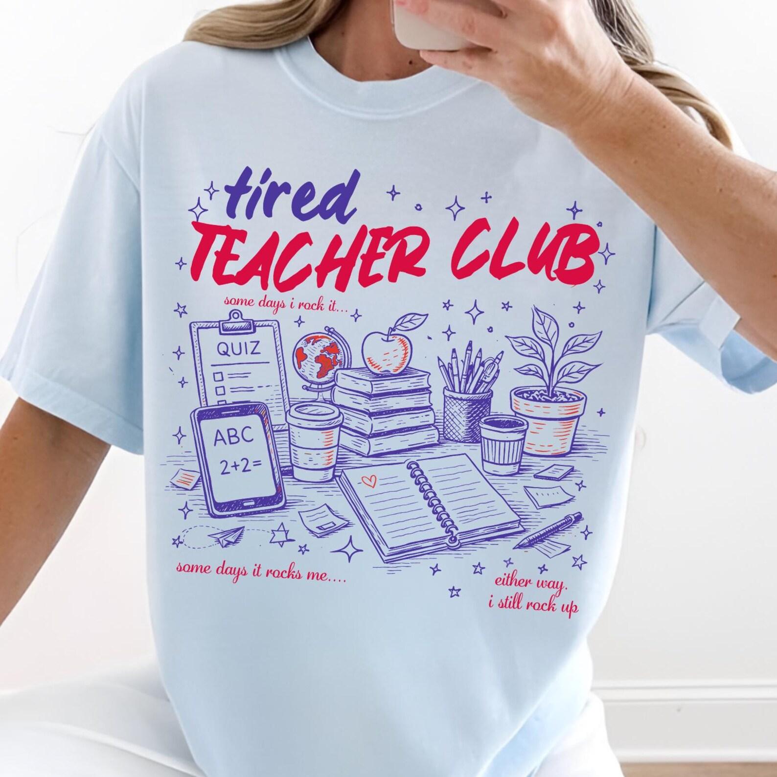 Tired Teacher Club Shirt, Funny School Teacher Shirt, Last Day Of School Shirt, Teacher Gift, Teacher Vacation Tee, Beach Teacher Shirt M
