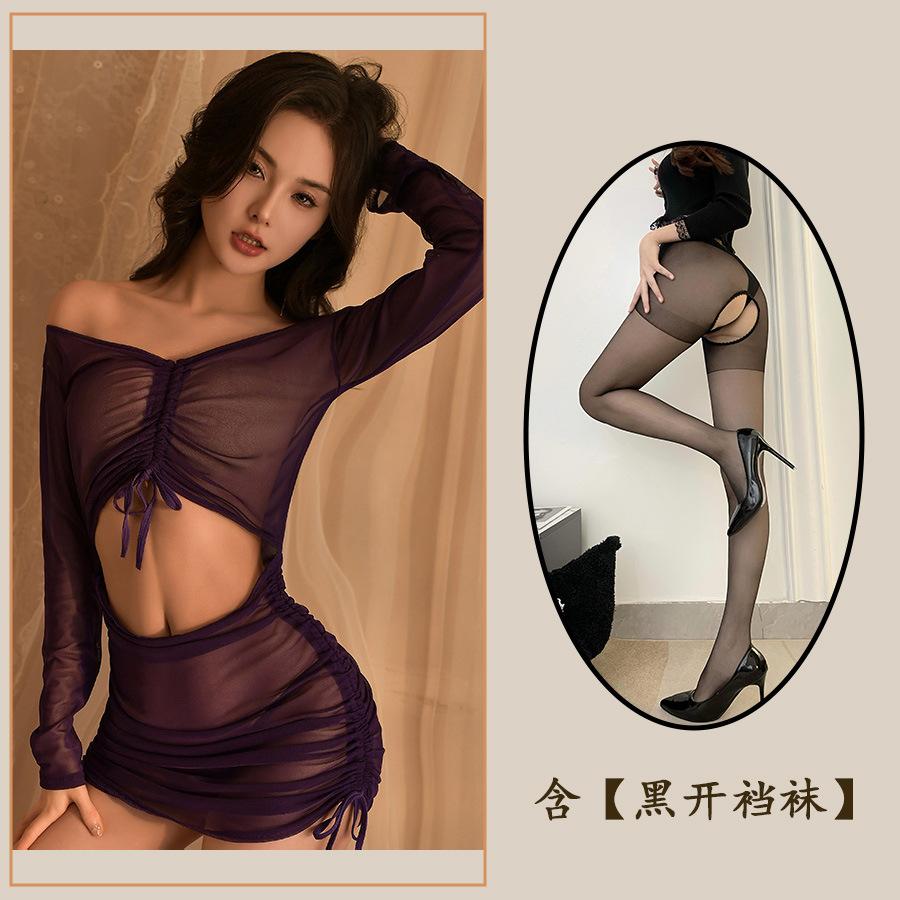 Sex Underwear Perspective Long Sleeve Hip Wrap Dress Seduction Sexy Hot Uniform Passion Hot Pajamas Women