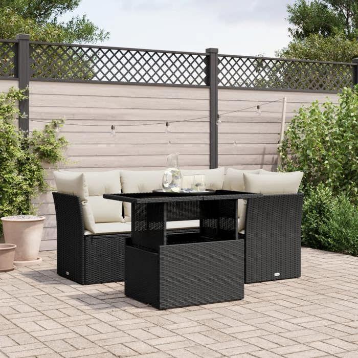 VidaXL Garden Lounge Set 5 Pcs with Cushions Black Braided Resin 3266556
