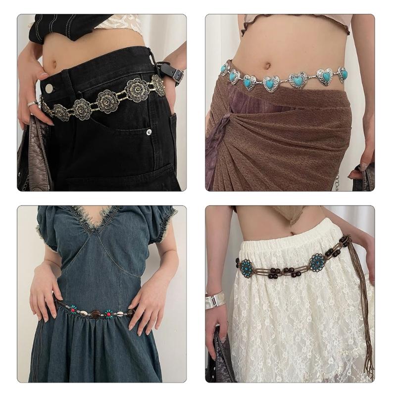 Damen Taillengürtel Kette Bindegürtel Gewebte Perlen für Freizeitkleid Hemd Jeans