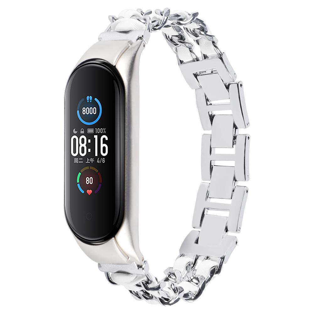 

For Xiaomi Mi Band 3/4 Smart Watch Stainless Steel Chain Watch Strap Metal Watchband Silver