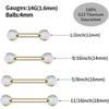 14G Titanium Nipple Rings & Barbell - Opal Bridge Piercing Jewelry - Straight Internally Threaded - 12-18mm  Styele1:White Opal,1 Pair,Gold