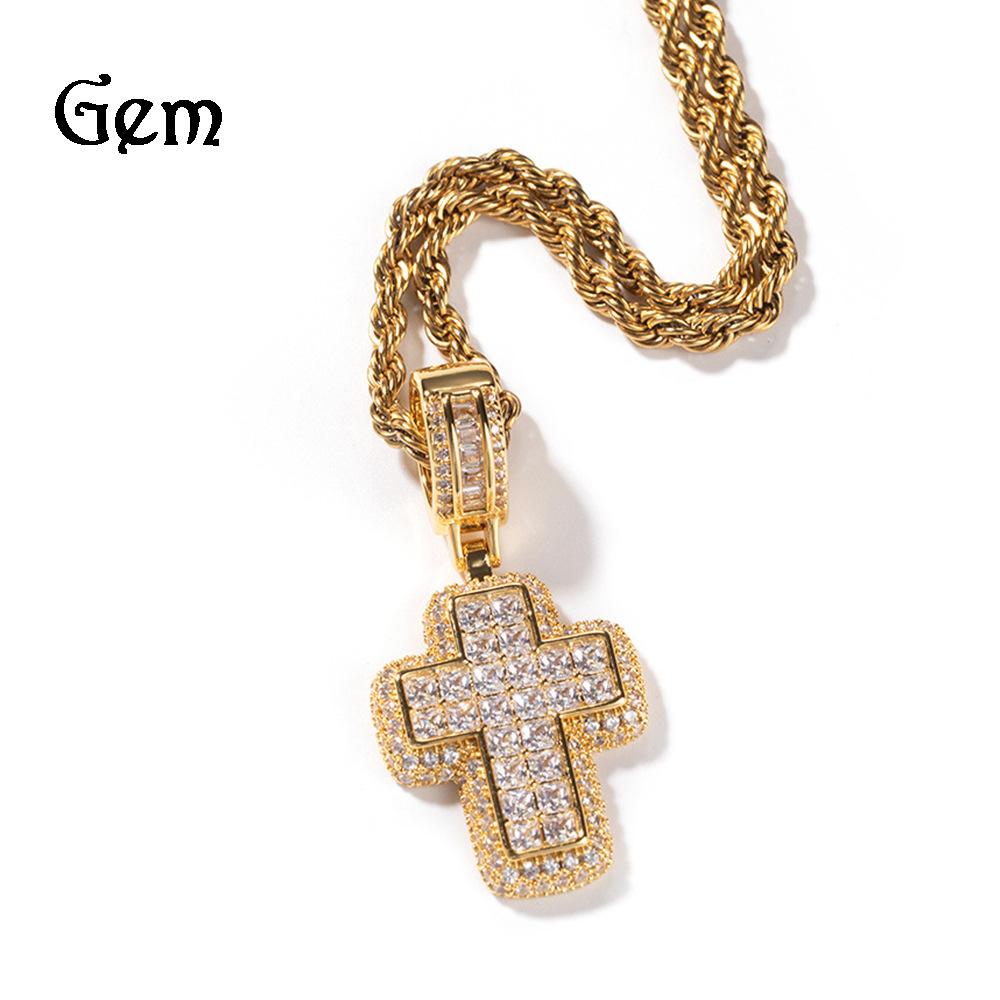 Hip hop T square cross pendant necklace copper inlaid zircon street trend brand niche