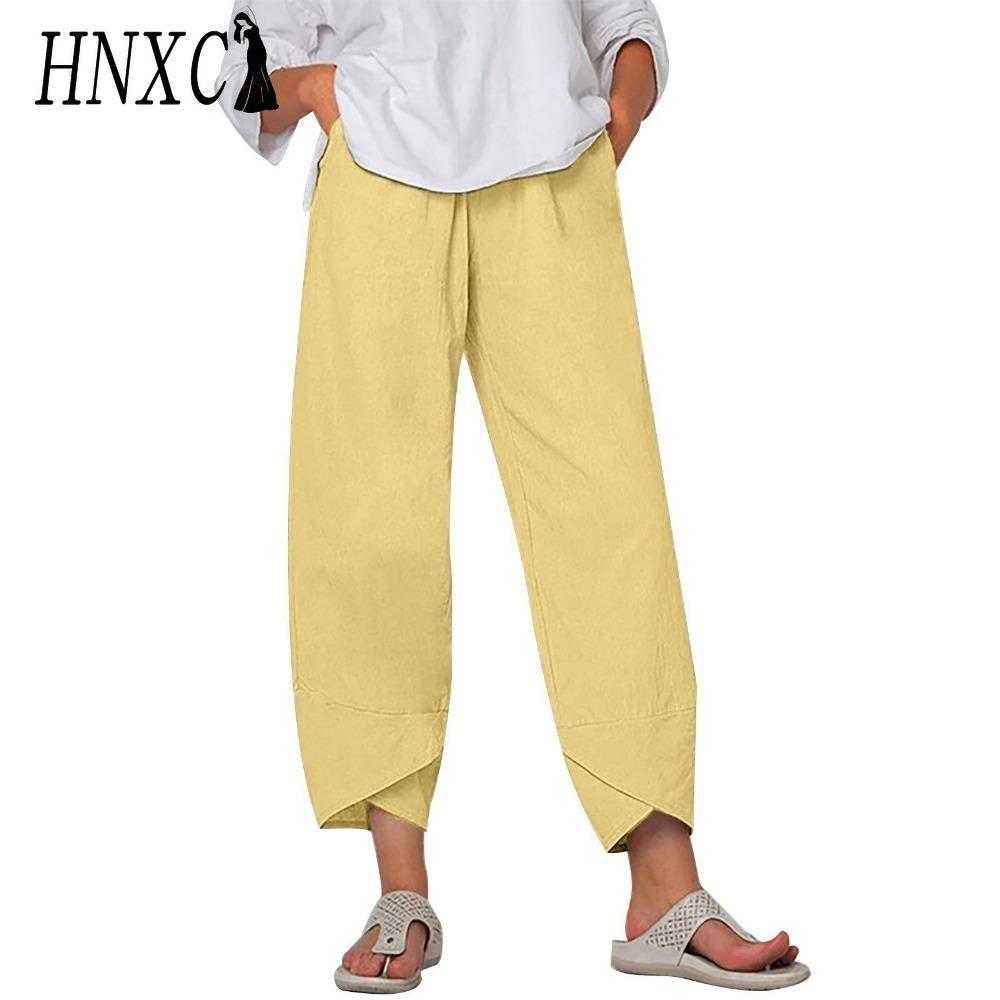 HNXC Damenmode, lässig, einfarbig, bedruckt, hohe Taille, Hosen und Caprihosen