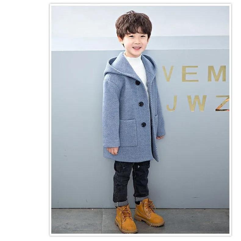Winter Woolen Jacket For Boy  Korean Version Fashion Thickening Handsome Mid-Length Keep Warm Casual Children's Clothing