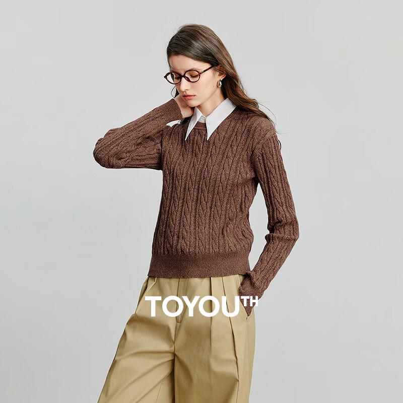

Women s Retro Cable Knit Faux Two-Piece Polo Sweater L