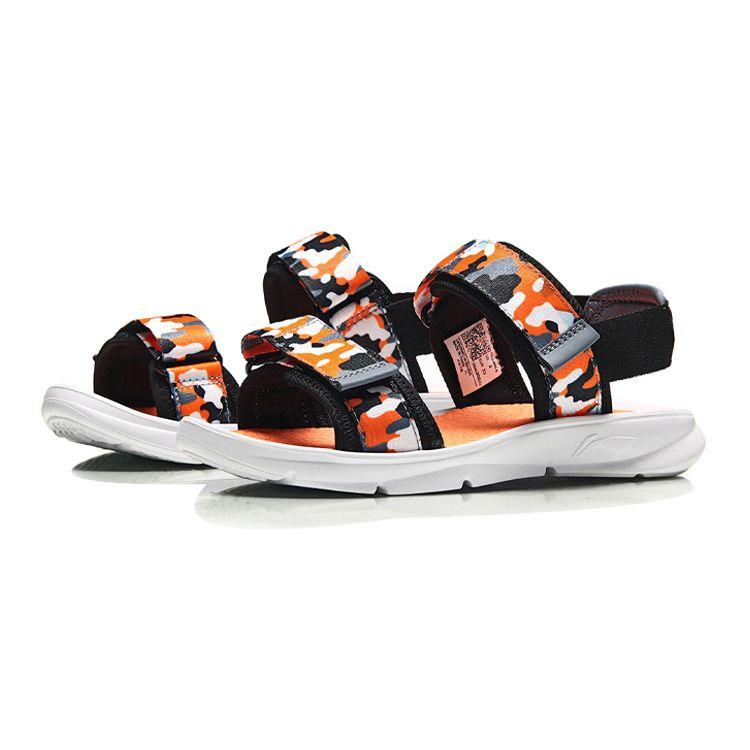 Li Ning Lightweight One-Strap Sports Breathable Sandals Kids Sandals Black Orange Camouflage YKUN002-5