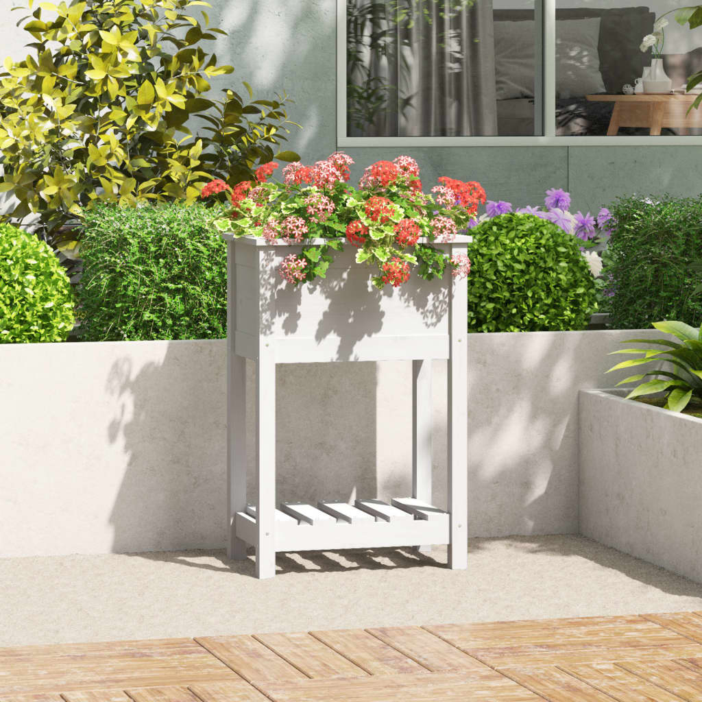 Plant Pot with Shelf White 54 X 34.5 X 81 Cm Solid Pine Wood